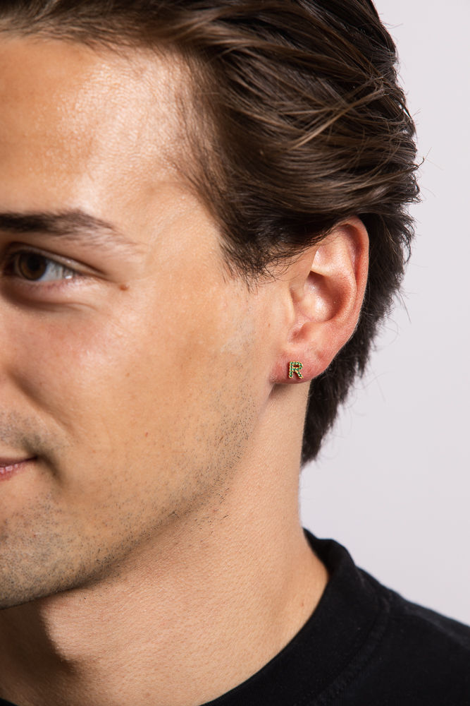 IX R 22K Gold Plated Stud w. Zirconia