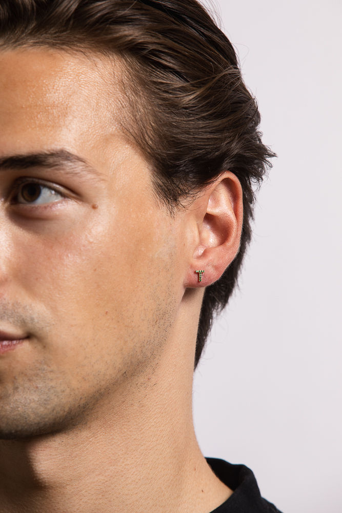 IX T 22K Gold Plated Stud w. Zirconia