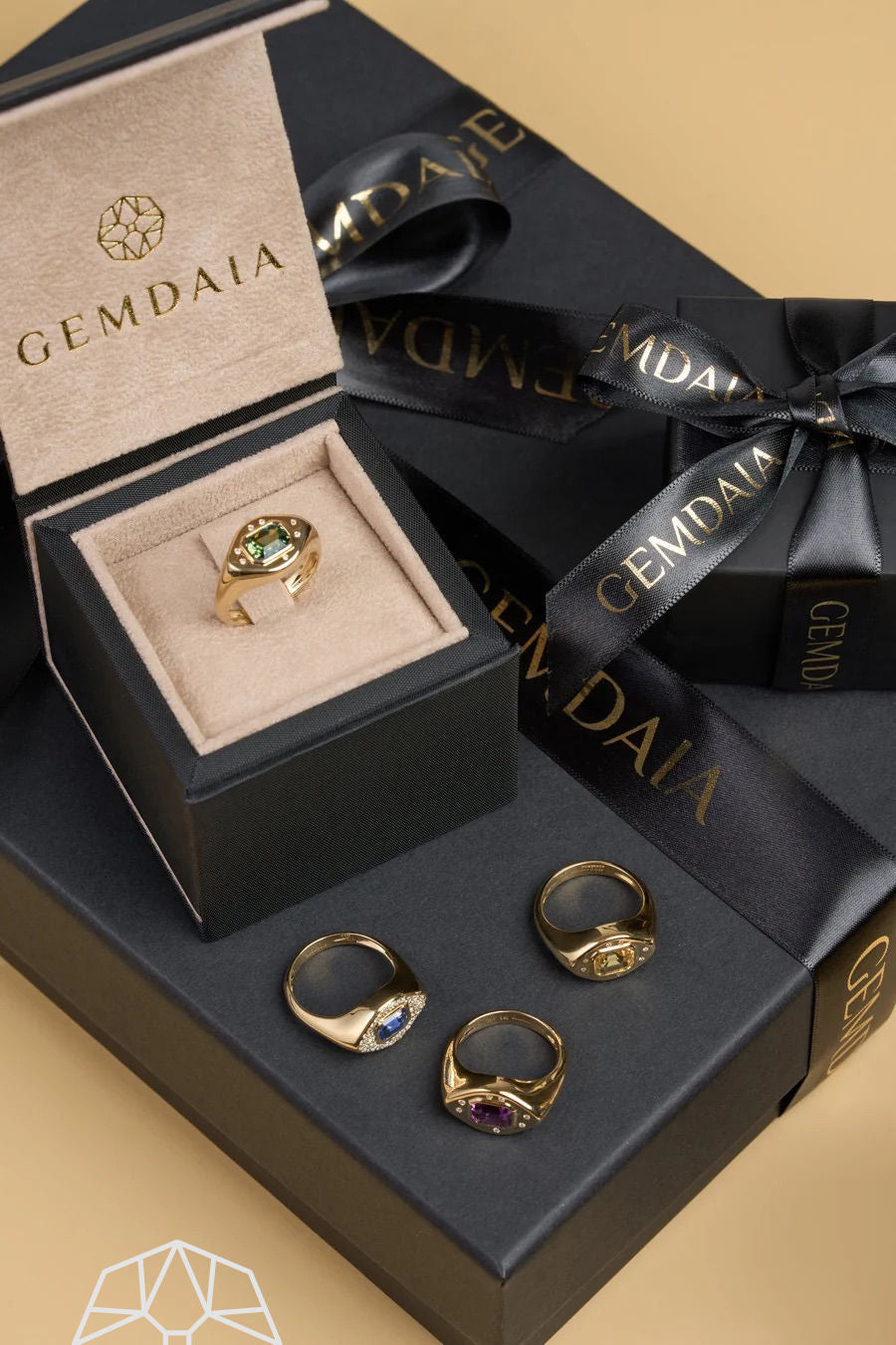 Grøn Safir 14K Guld Signet Ring