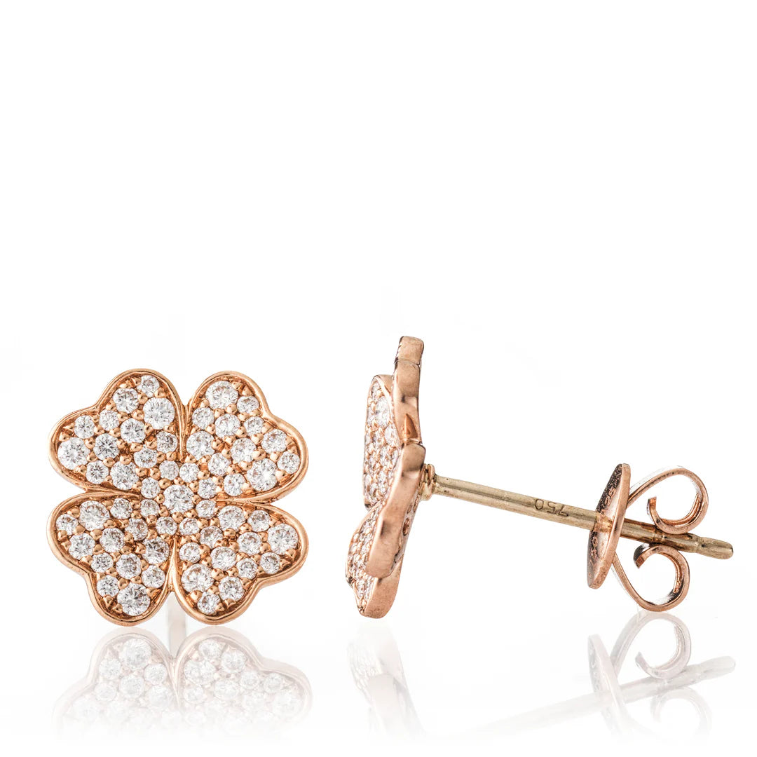 Clover 18K Gold, Rosegold or Whitegold XL Stud w. Diamonds