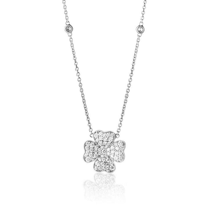 Clover 18K Gold, Rosegold or Whitegold Ring Medium Necklace w. Diamonds