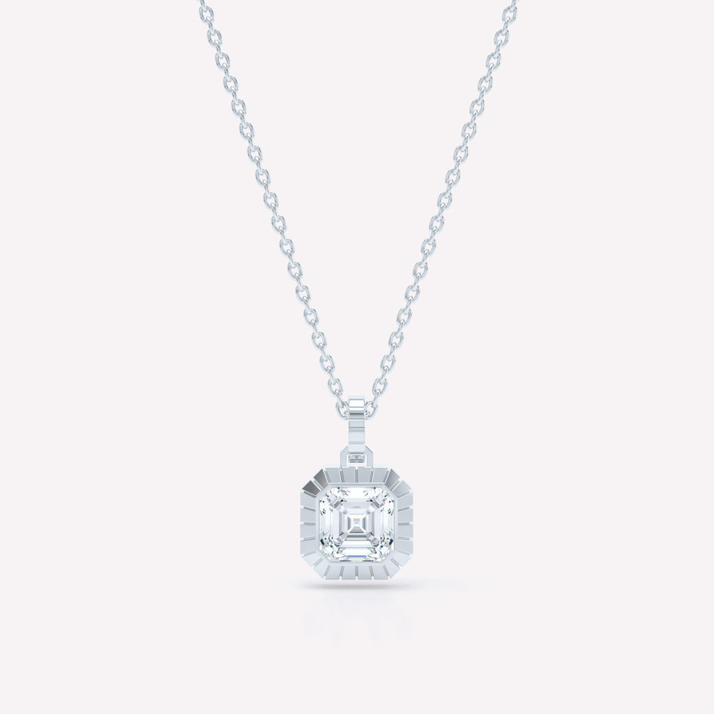 Eternity Eingravierte Asscher Halskette aus 18K Weißgold mit Labordiamanten