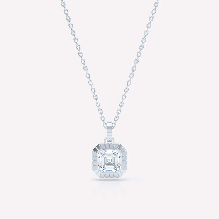 Eternity Engraved Asscher 18K Whitegold Necklace w. Lab-Grown Diamond