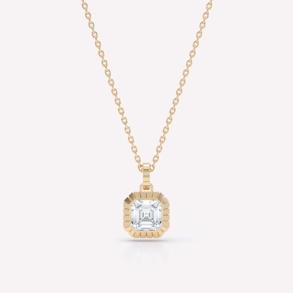 Eternity Engraved Asscher 18K Gold Necklace w. Lab-Grown Diamond