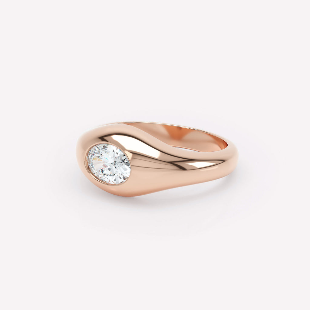 Curve Signet 18K Rosegold Ring w. Diamond