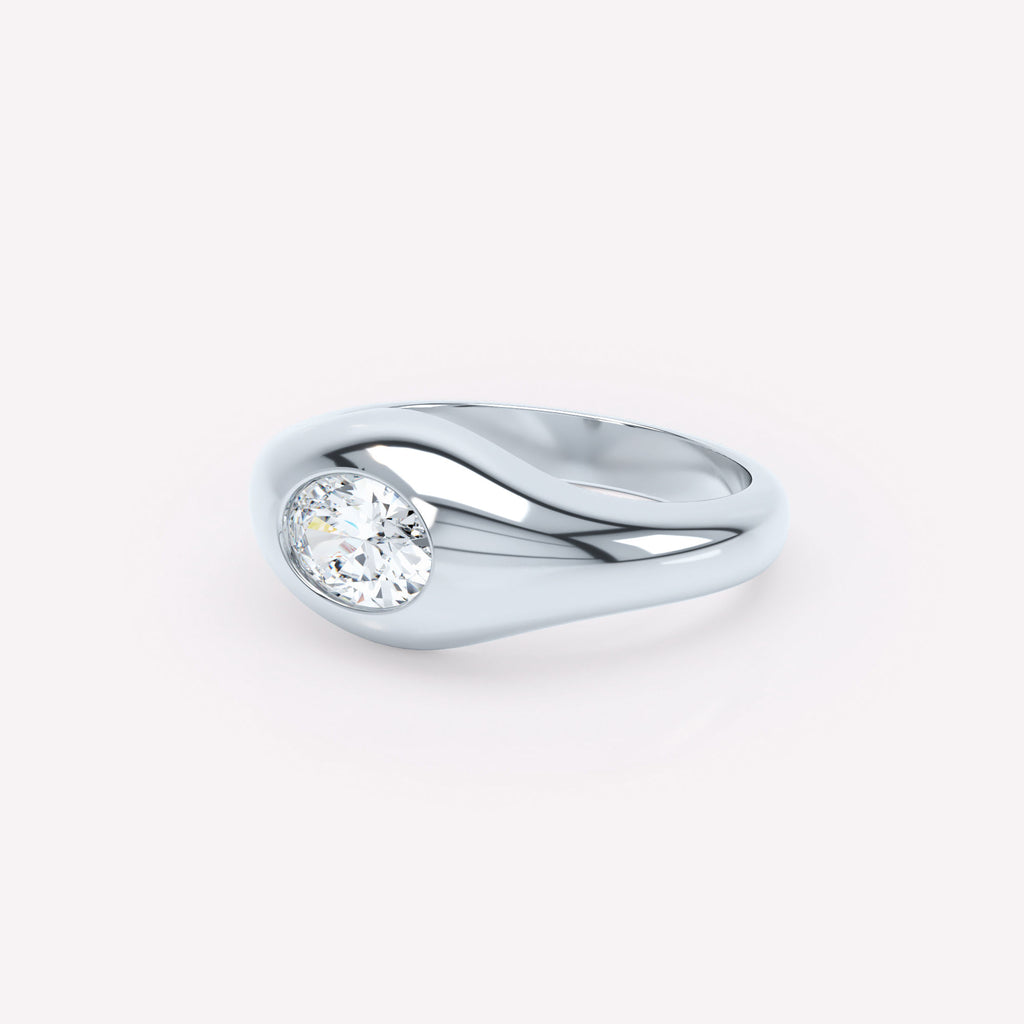 Siegelring Curve aus 18K Weißgold m. Diamant
