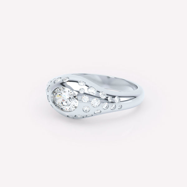 Curve Scattered Signet 18K Whitegold Ring w. Diamonds
