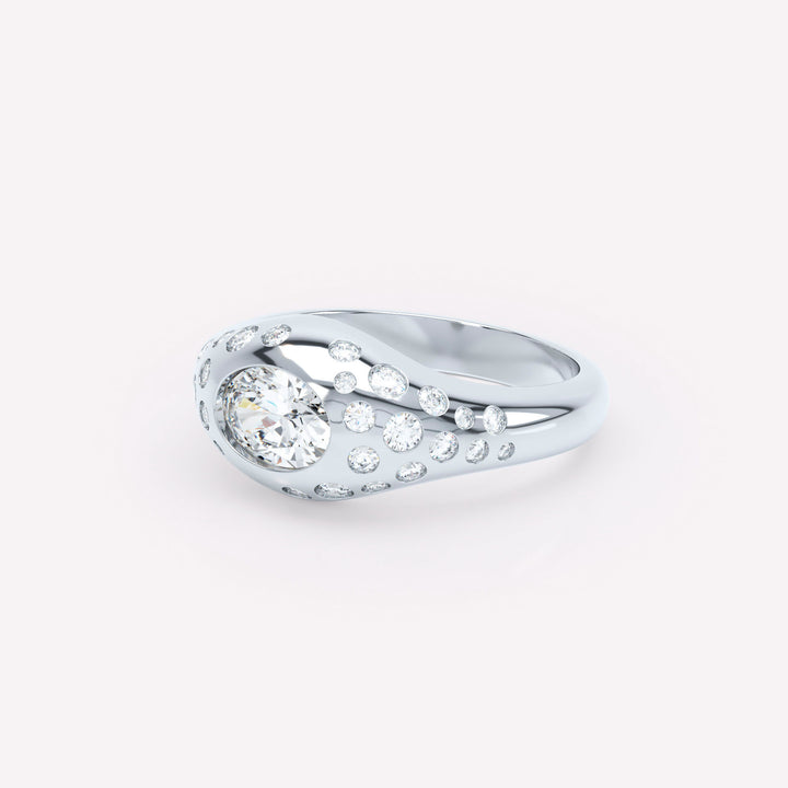 Curve Scattered Signet 18K Whitegold Ring w. Diamonds