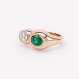 Curve Duo 18K Rosegold Ring w. Emerald & Diamonds