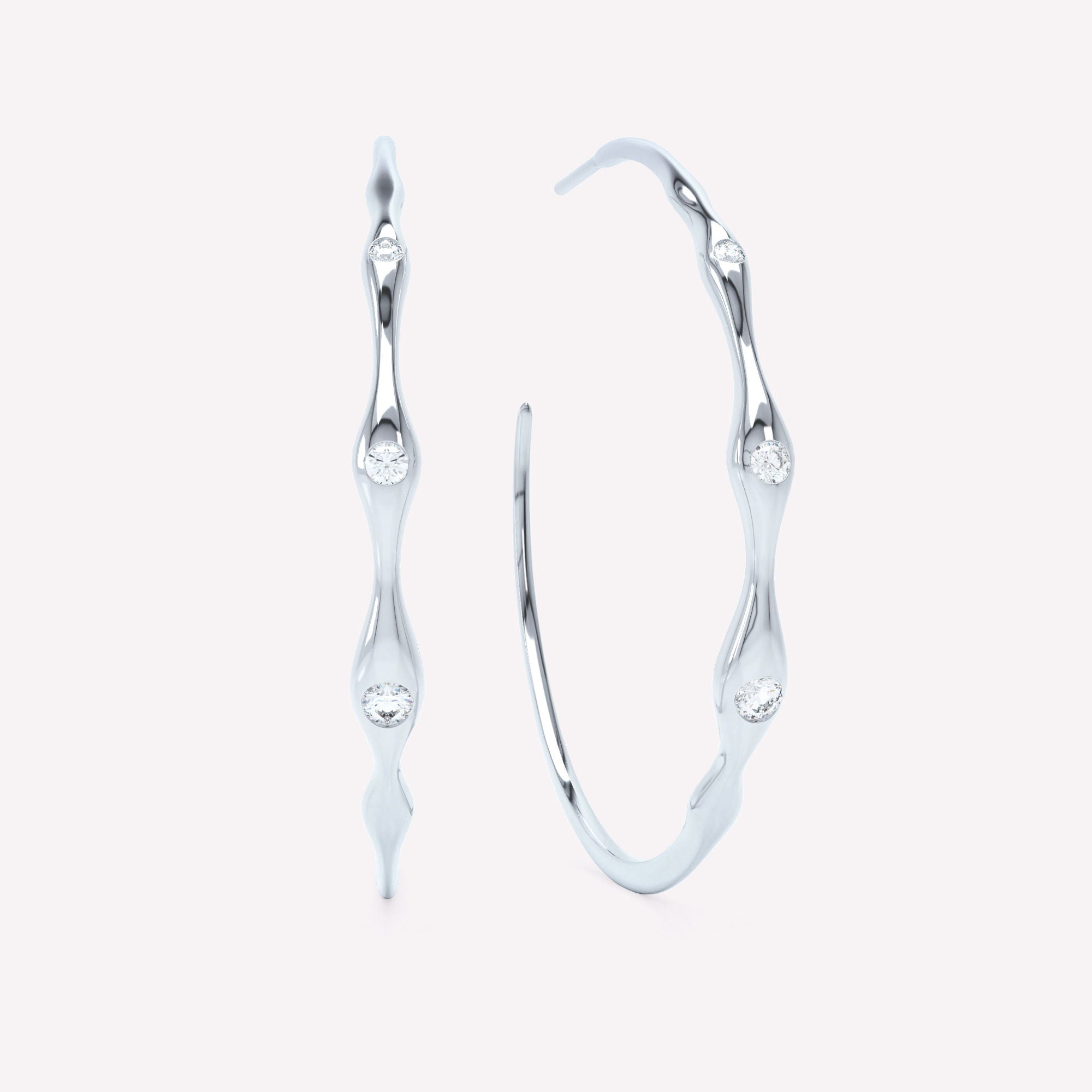 Curve 14K Whitegold Huggies w. Diamonds