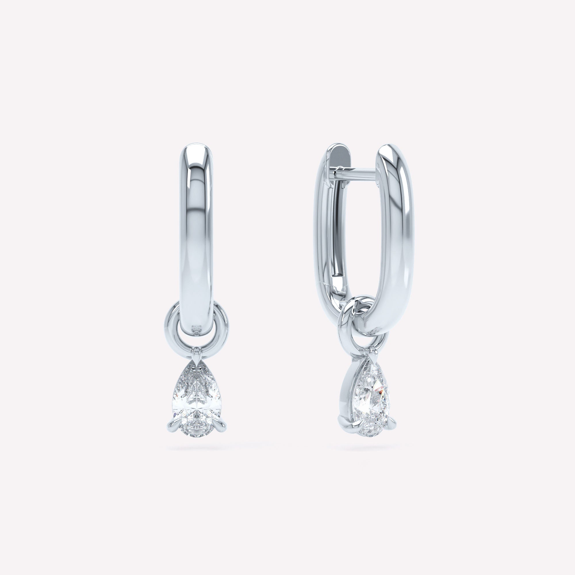 Allday Poleret 14K Hvidguld Huggies m. Diamant Dråbe