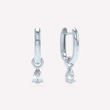 Allday Polished 14K Whitegold Huggies w. Diamond Drop