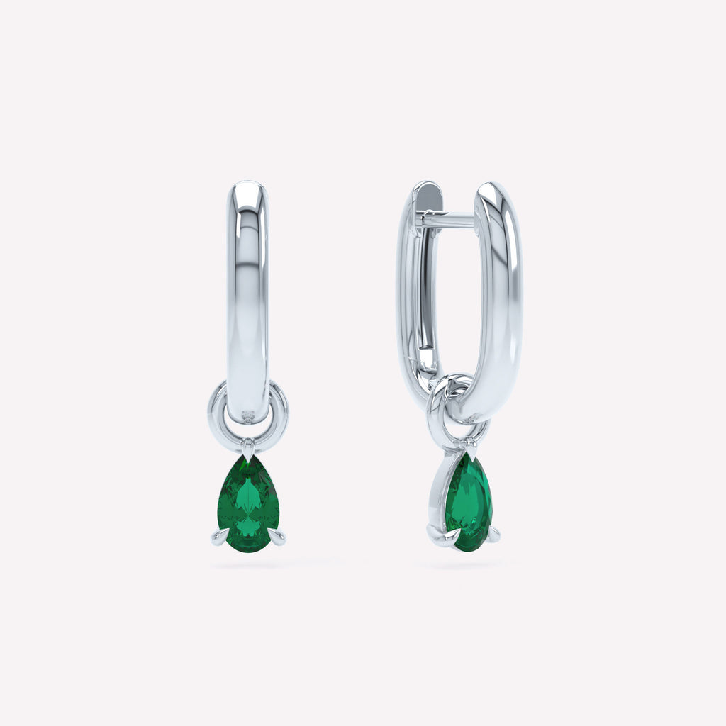 Allday Polished 14K Whitegold Hoops w. Emerald Drop