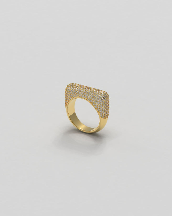 Sculpt Thick Paved 18K Gold Ring w. Diamonds