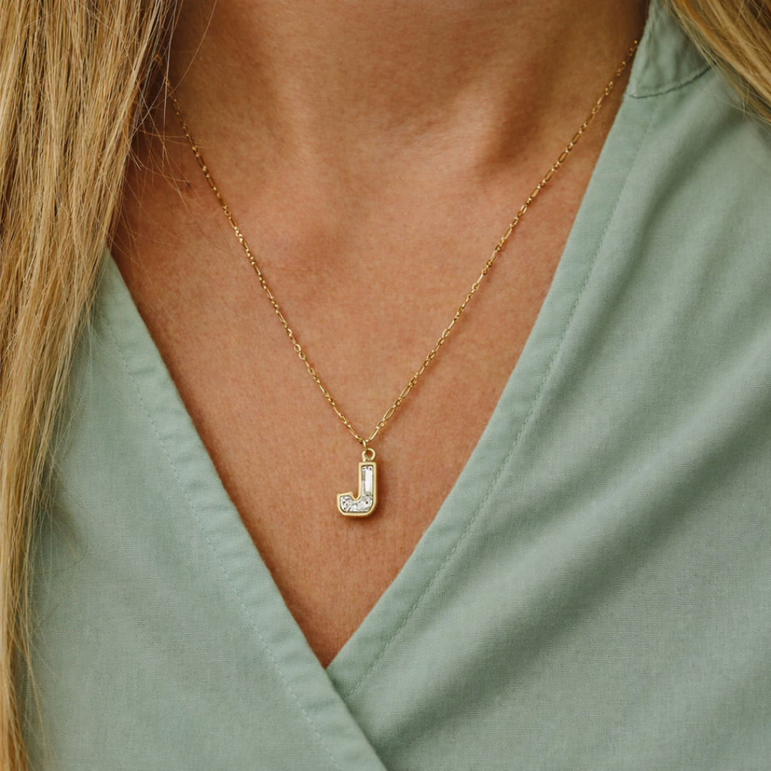 Alphabet 18K Gold, Rosegold or Whitegold Inital J Pendant w. Solitaire Lab-Grown Diamond