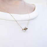 Band 10K Gold Necklace w. White Quartz