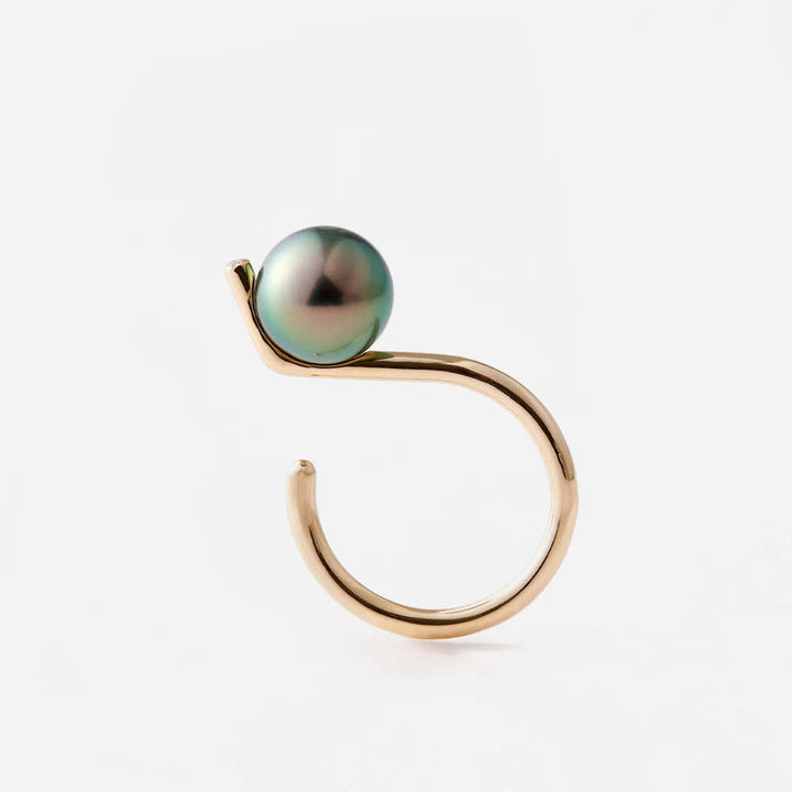 Dent 10K Guld Ring m. Perle og Diamant