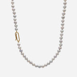 Natural A 18K Gold Necklace w. Akoya Pearl & Diamond