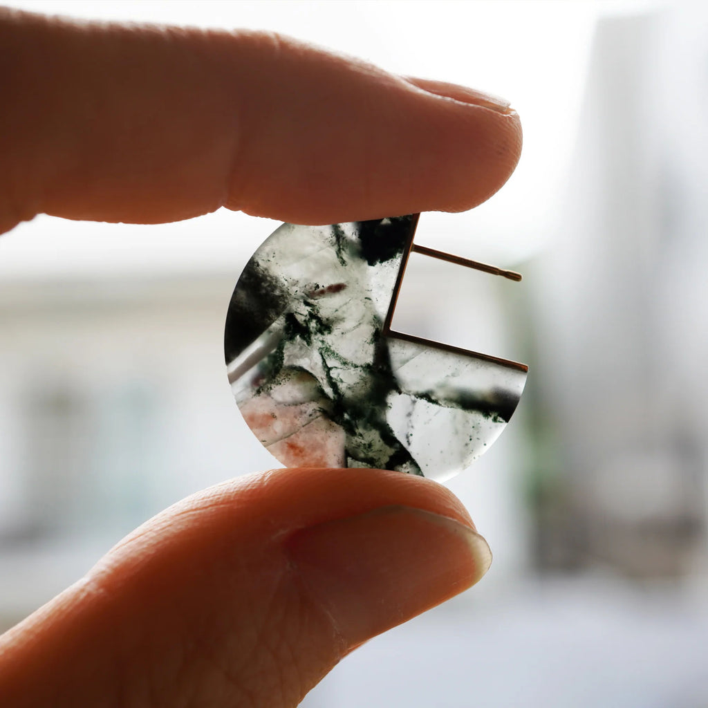 Slice 10K & 18K Gold Earrings w. Blood Stone