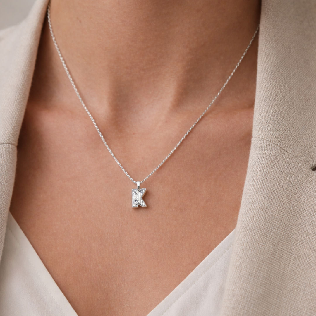 Alphabet 18K Gold, Rosegold or Whitegold Inital K Pendant w. Solitaire Lab-Grown Diamond