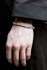 Mixed Shape Rhodium Plated Silver Tennis Bracelet w. Moissanites
