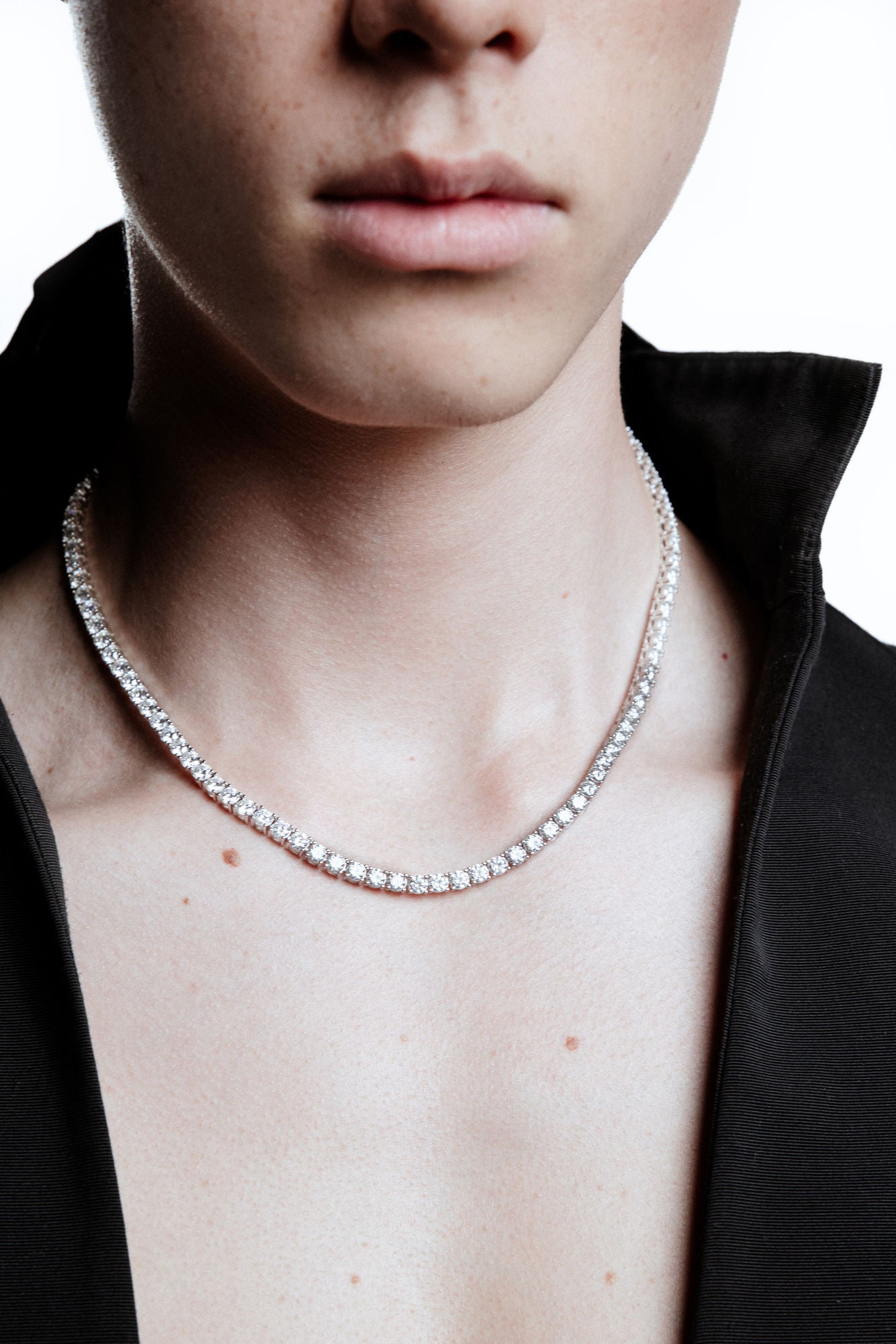 4mm Tennis White Rhodium Plated Necklace w. Moissanites