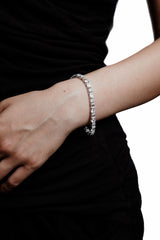 Rail Rhodium Plated Silver Tennis Bracelet w. Moissanites