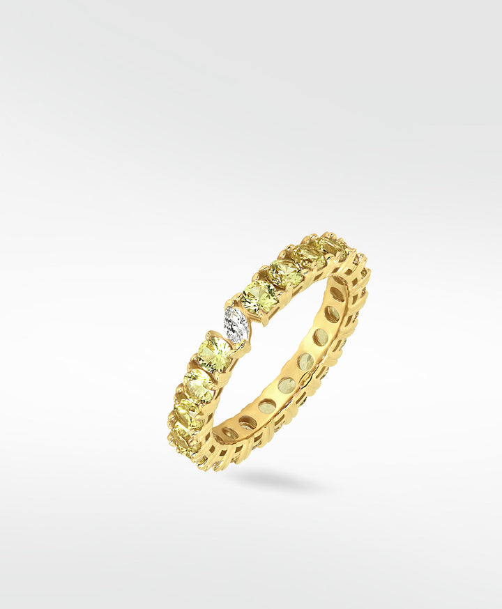 Veto Lux Eternity 14k Gold Ring w. Labor gewachsene Diamant- und Gelbe Saphire