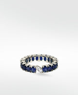 Veto Lux Eternity 14K HvidguldRing m. Lab-Grown Diamant & Blå Safir