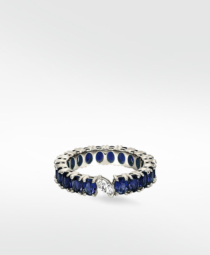 Veto Lux Eternity 14K Whitegold Ring w. Diamond & Blue Saphire aus dem Labor gewachsen