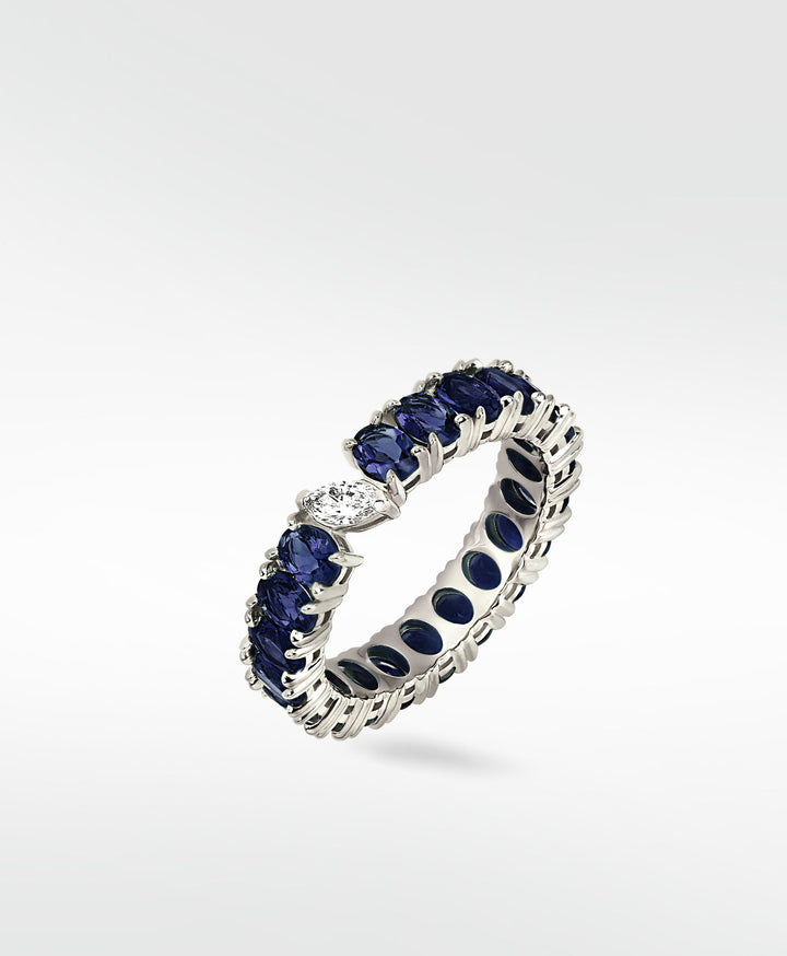 Veto Lux Eternity 14K Whitegold Ring w. Diamond & Blue Saphire aus dem Labor gewachsen