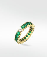 Veto Lux Eternity 14K Gold Ring w. Lab-Grown Diamond & Emeralds