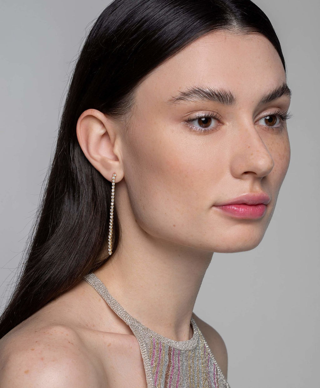 Modernist Tennis Drop 14K Gold Earrings w. Lab-Grown Diamond