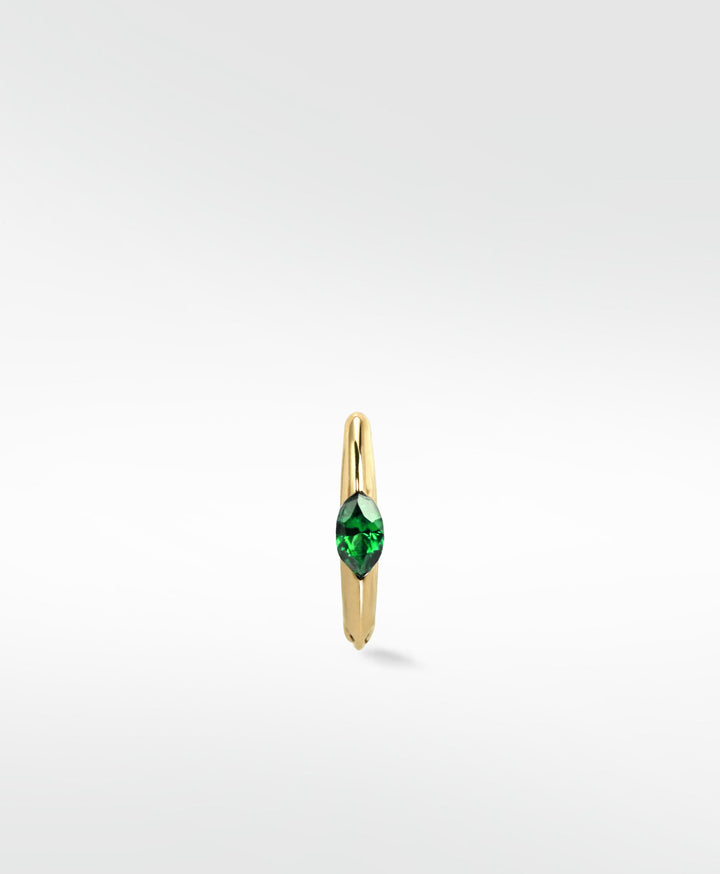 Marquise Set Knife Edged 14K Gold Hoop w. Emerald