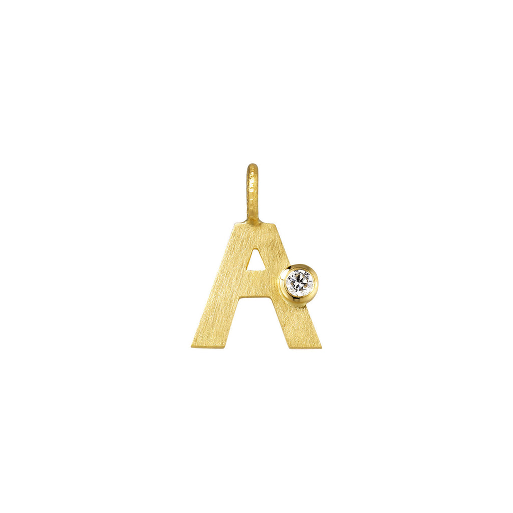 Small Letter A 18K Gold Pendantw. Diamond