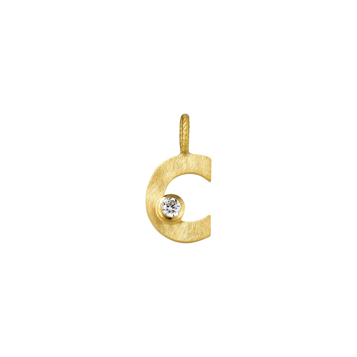 Small Letter C 18K Gold Pendant w. Diamond