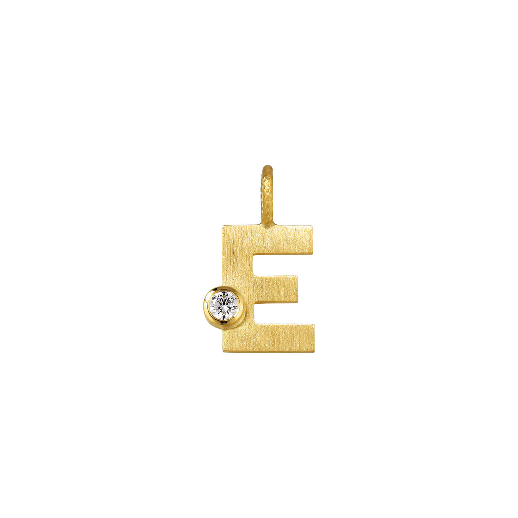 Small Letter E 18K Gold Pendantw. Diamond