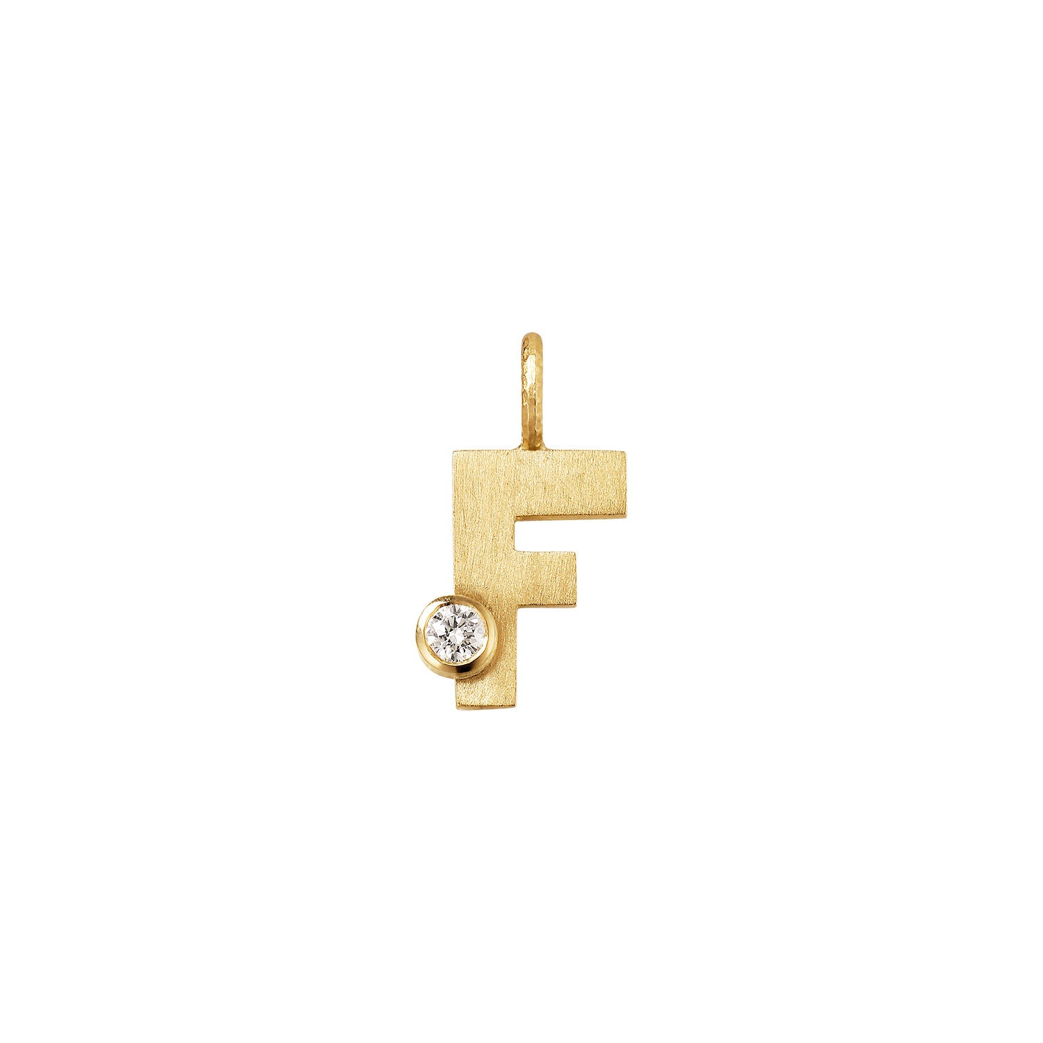 Small Letter F 18K Gold Pendant w. Diamond