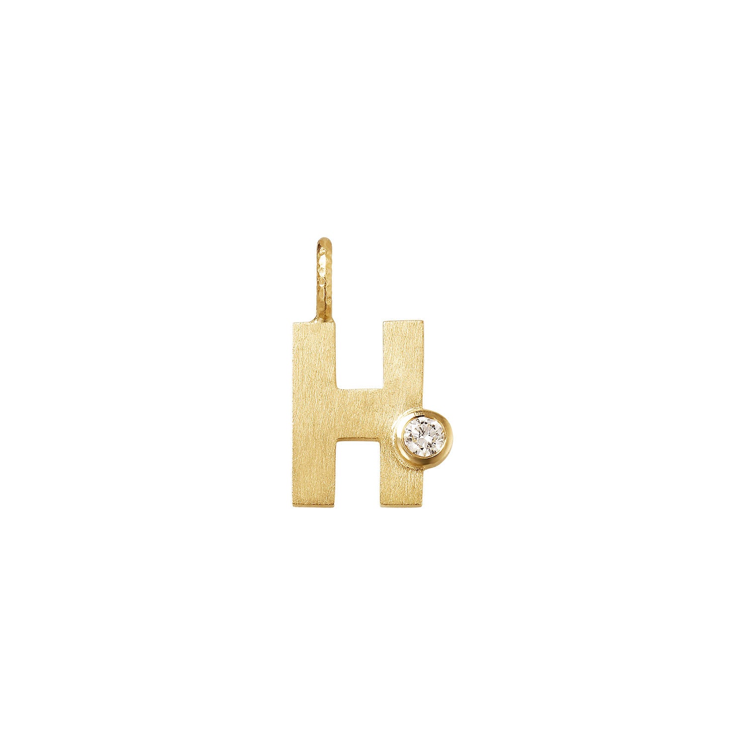 Small Letter H 18K Gold Pendant w. Diamond