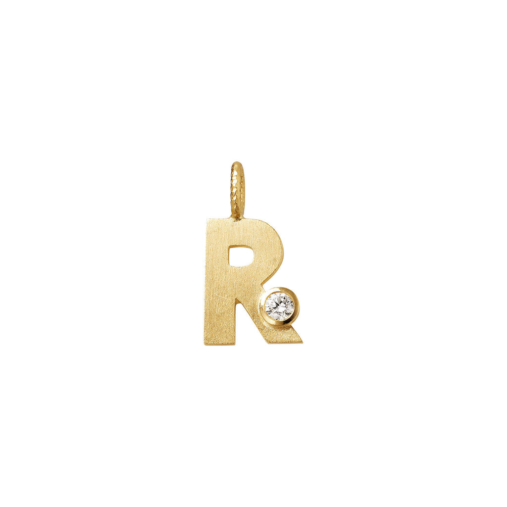 Small Letter R 18K Gold Pendantw. Diamond