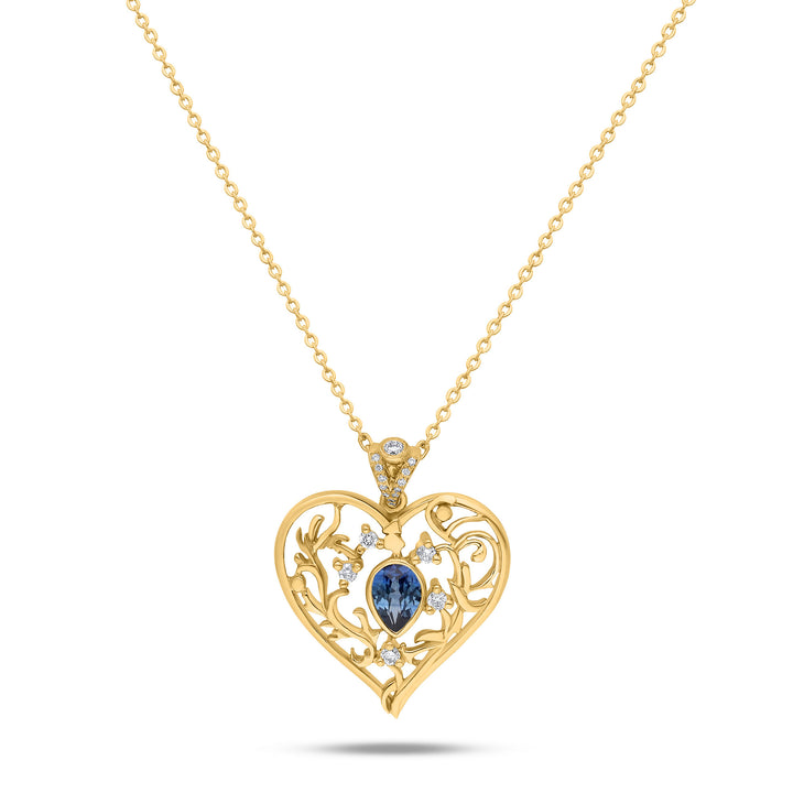 Elixir Heart 18K Gold Necklace w. Sapphire & Diamonds