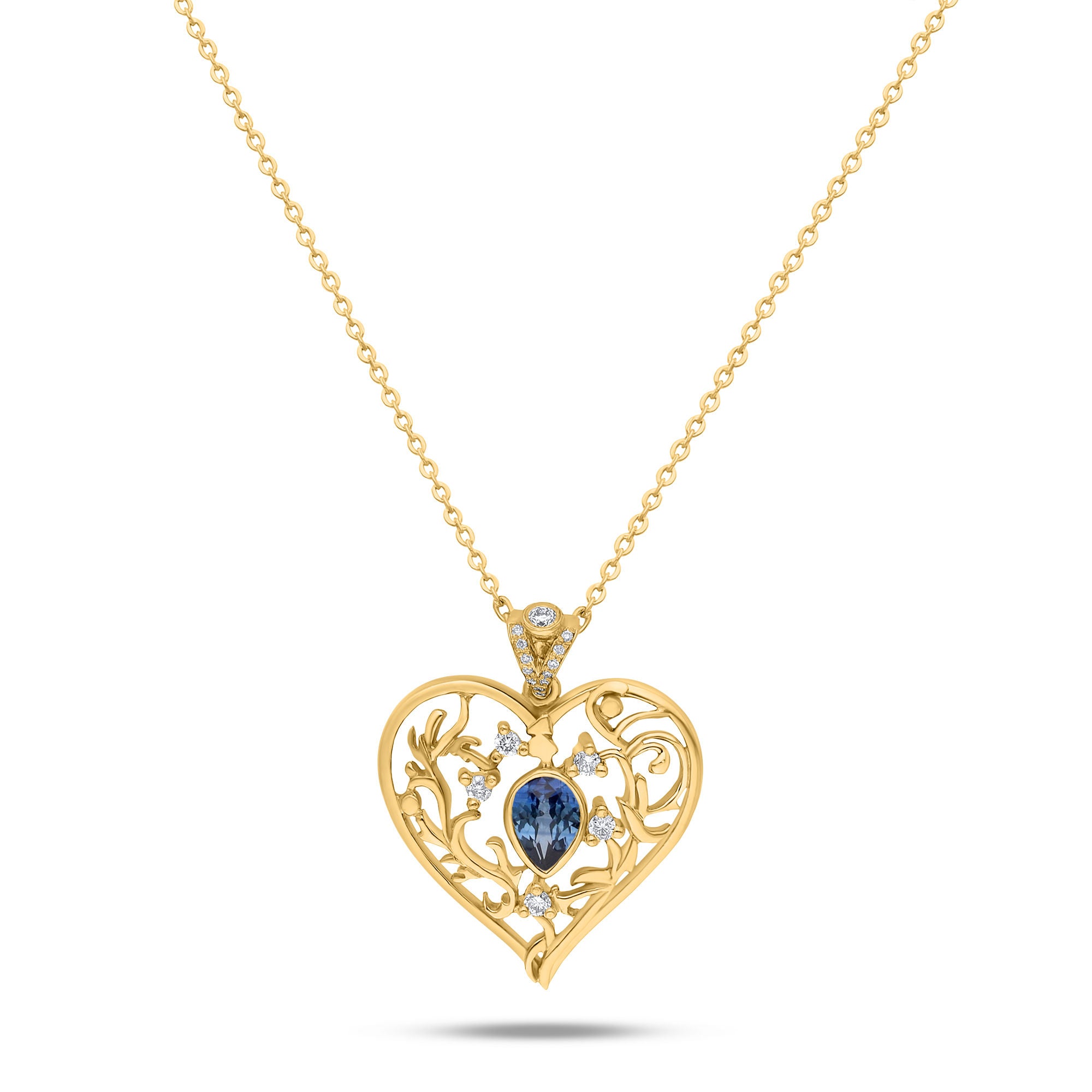 Elixir Heart 18K Gold Necklace w. Sapphire & Diamonds