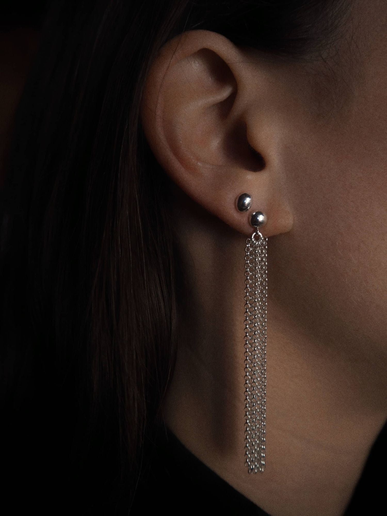 Long Pompons Silver Earrings