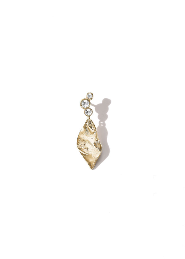 Elysia Leaf Grande 14k Gold Earring w. Diamonds