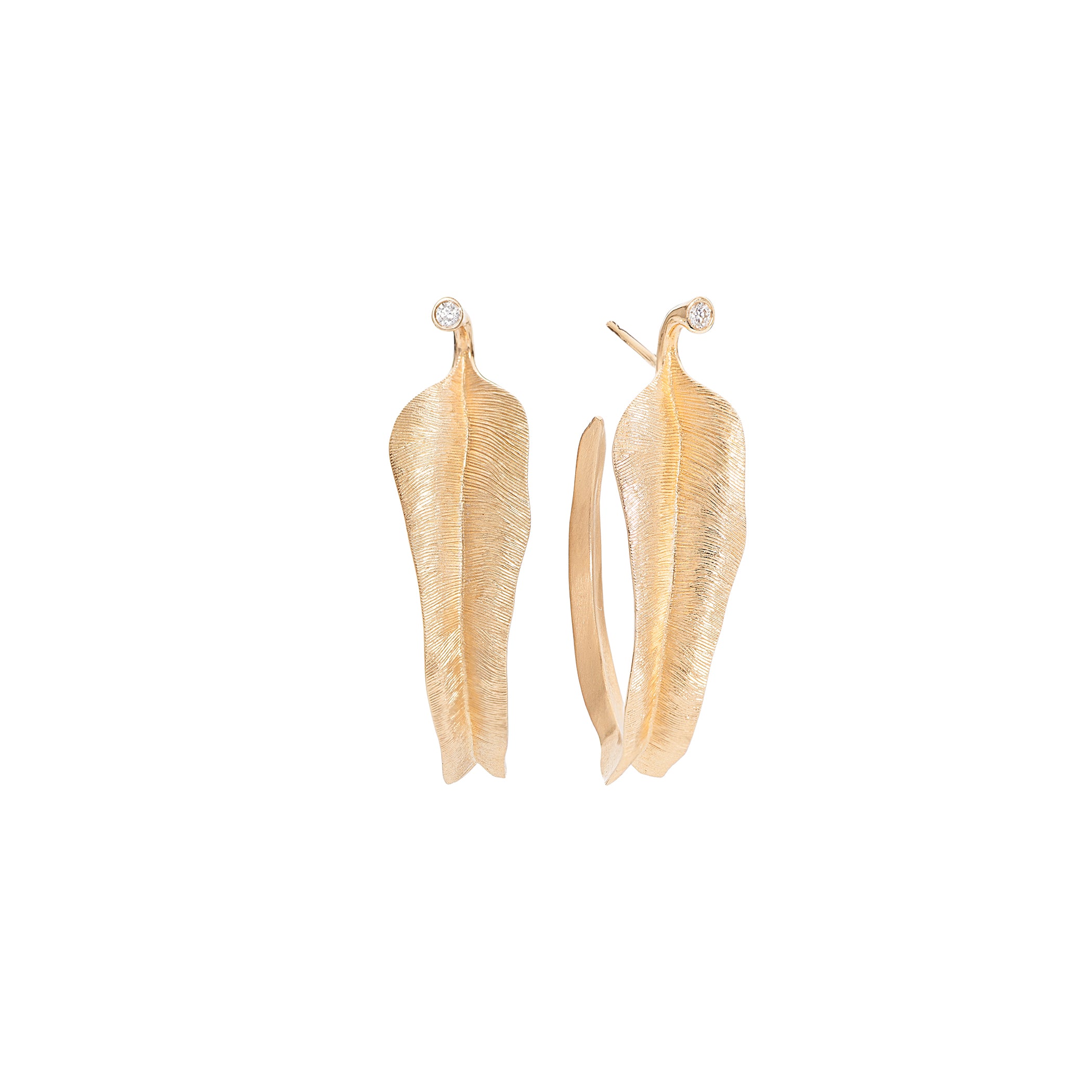 Store Leaves 18K Guld Hoops m. Diamanter