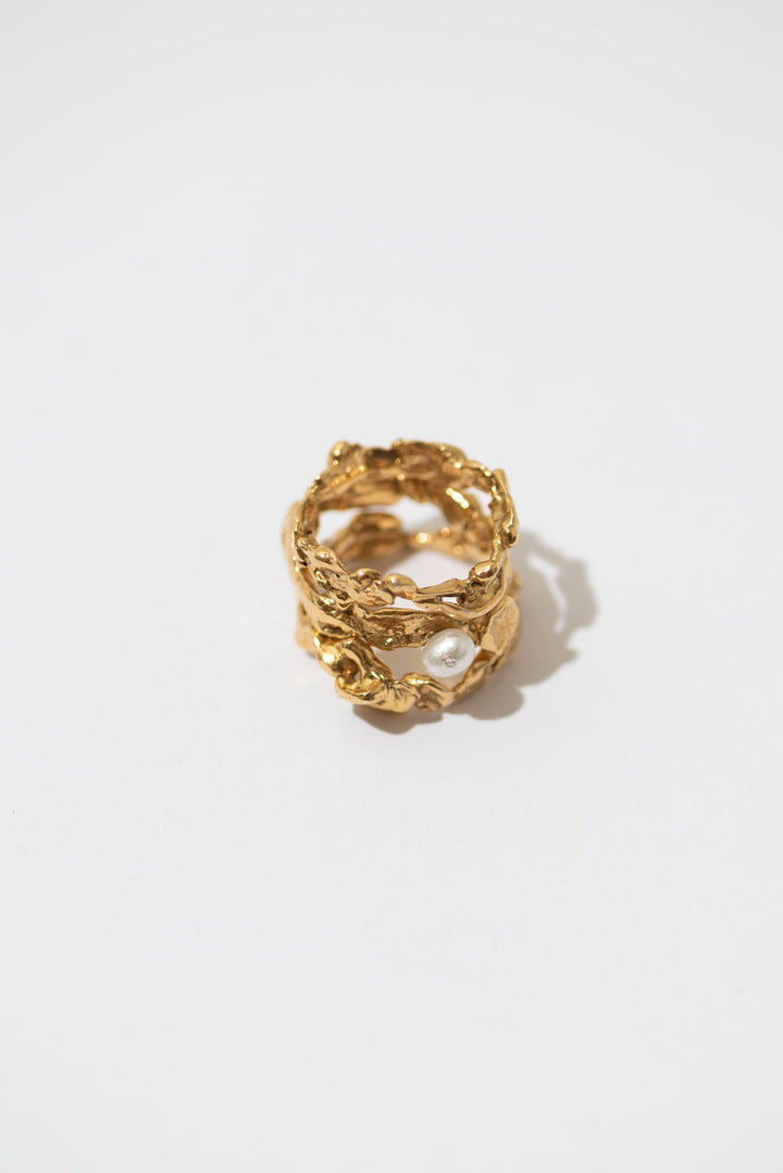 Les Meres | The Stackable Gold Plated Ring w. Pearl - Set of 3