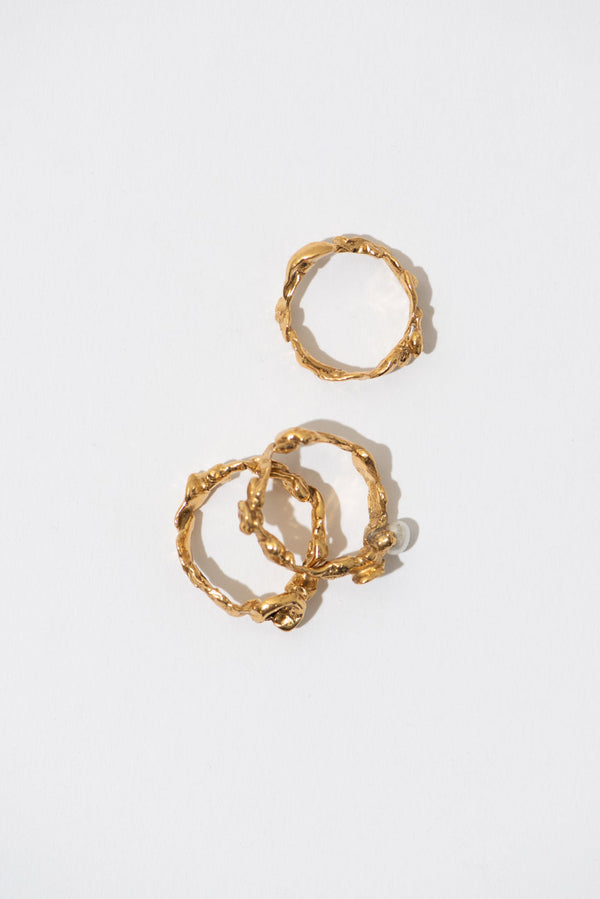 Les Meres | The Stackable Gold Plated Ring w. Pearl - Set of 3