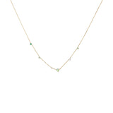 Linear Chain 14K Gold Necklace w. Opal, Diamond, Emerald & Sapphire