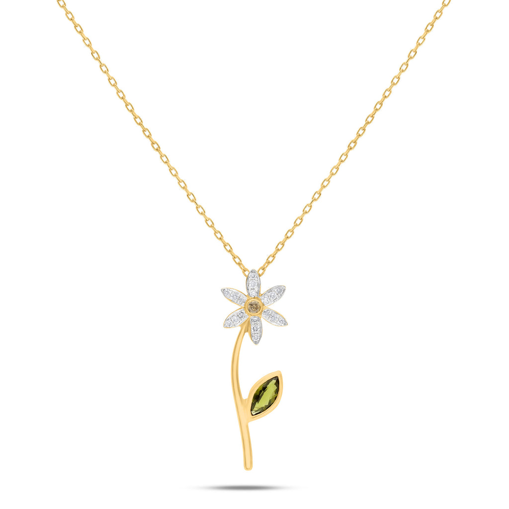 Lily Flower 18K Gold Necklace w. Tourmaline & Diamonds