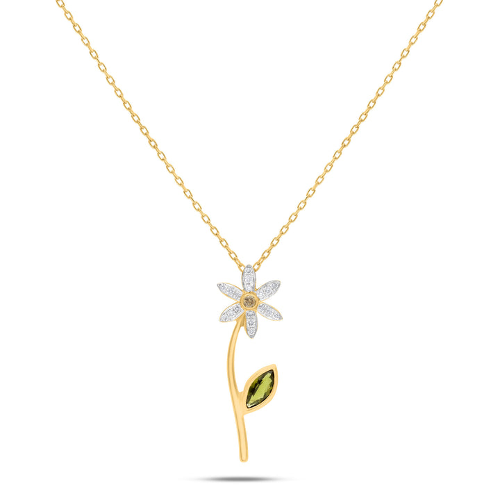 Lily Flower 18K Gold Necklace w. Tourmaline & Diamonds